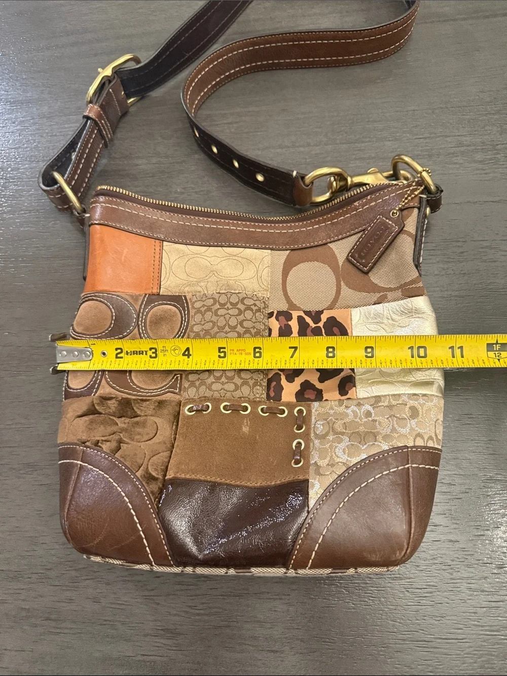 Coach Patchwork Signature Crossbody Bag Brown Animal Print Suede RARE F12840
